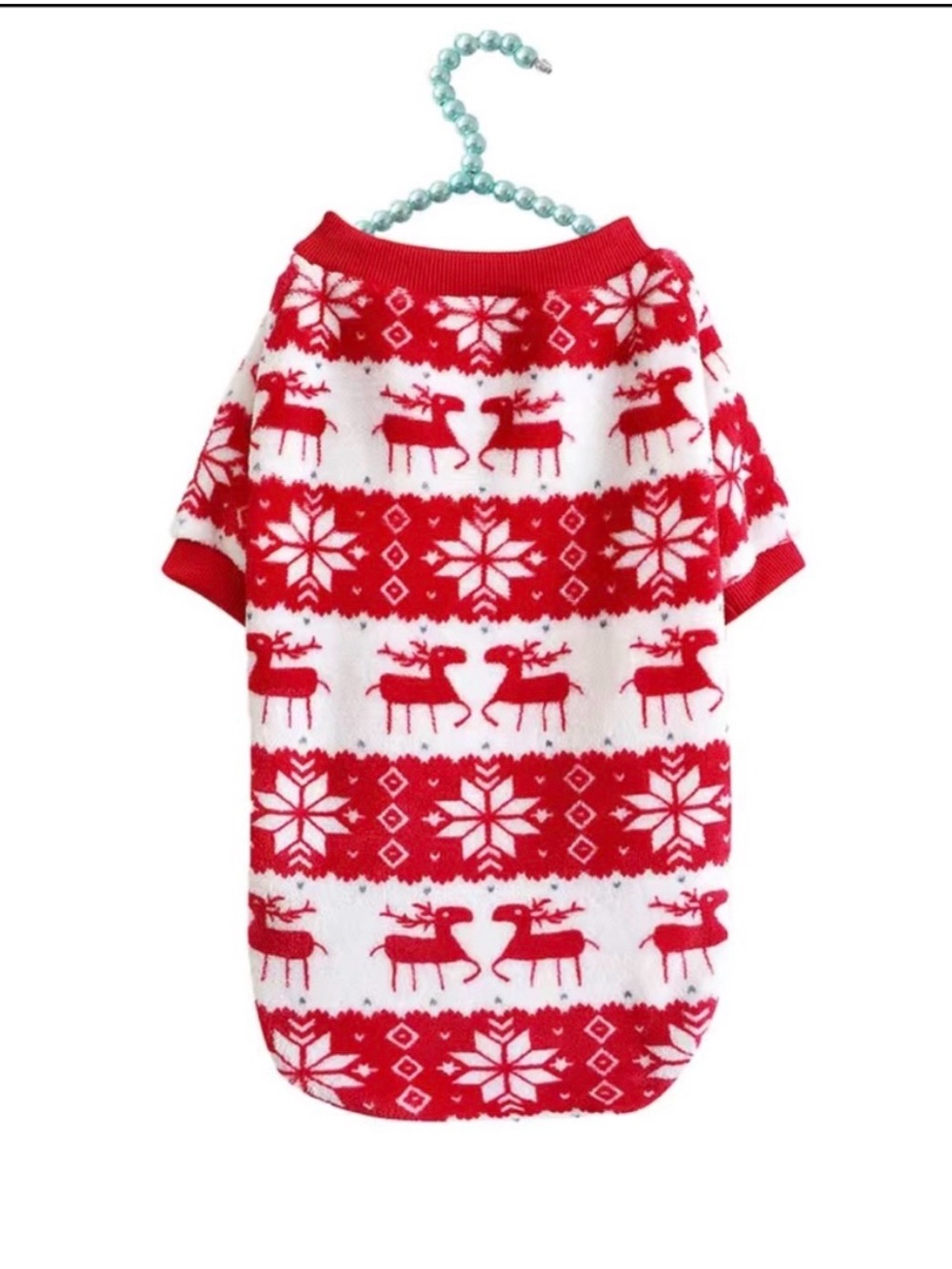 Festive Red & White Reindeer Dog Sweater